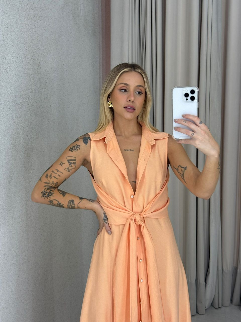 VESTIDO MORGAN BOTÕES Laranja