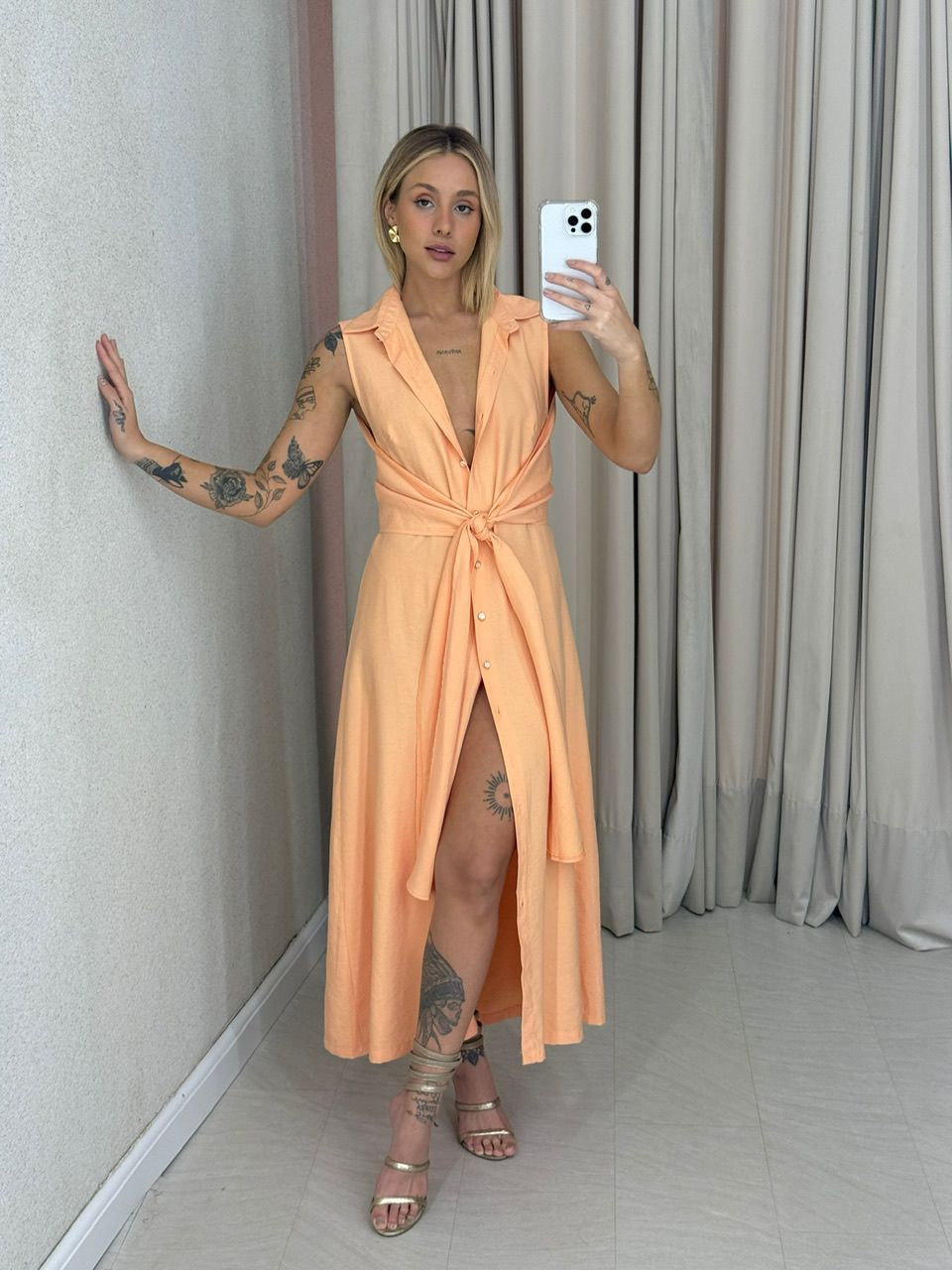 VESTIDO MORGAN BOTÕES Laranja - 0061680068 - CAROLLA FERRARO