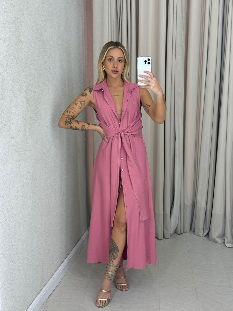 VESTIDO MORGAN BOTÕES ROSA QUEIMADO - 0061680389 - CAROLLA FERRARO