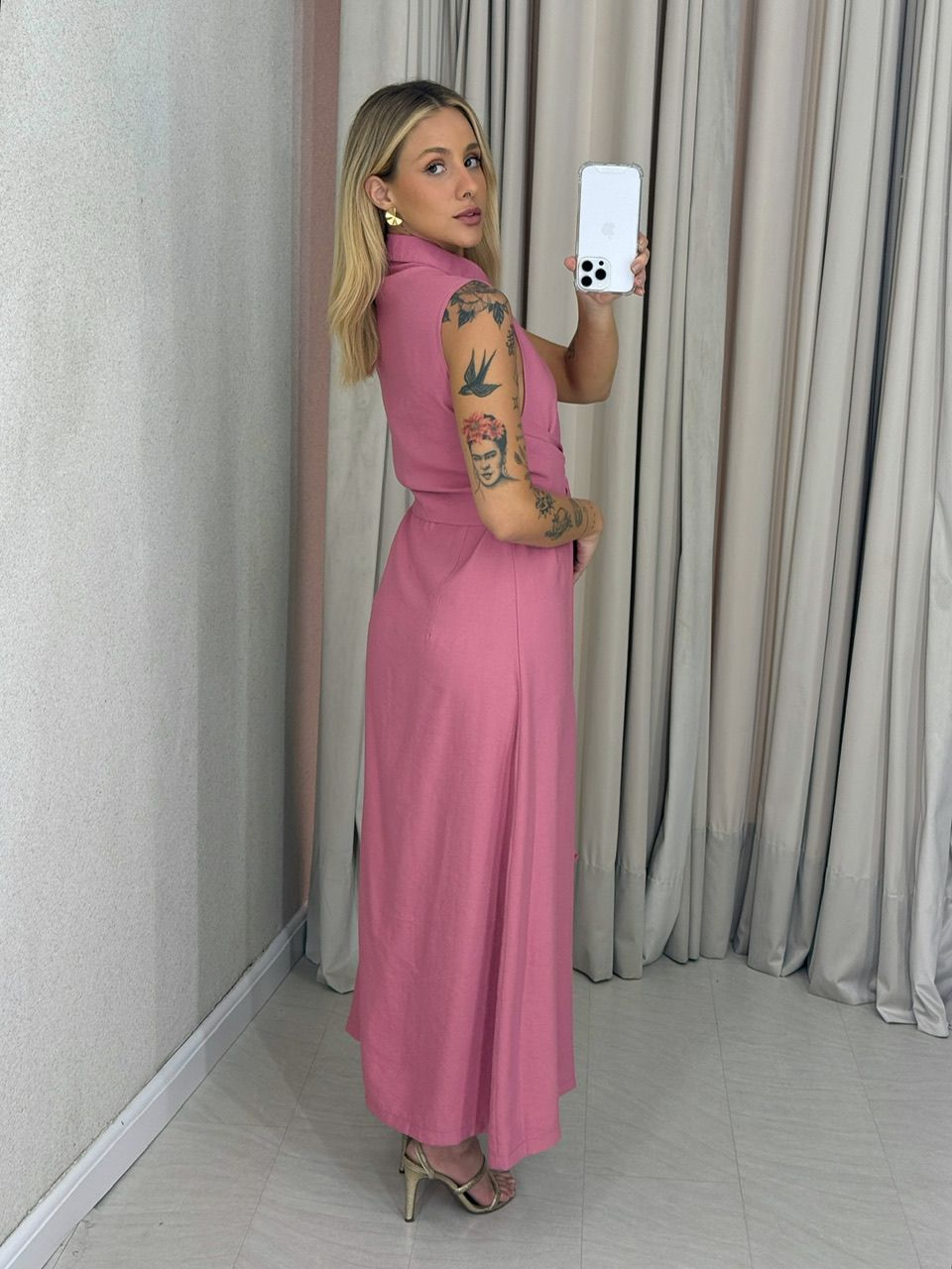 VESTIDO MORGAN BOTÕES ROSA QUEIMADO