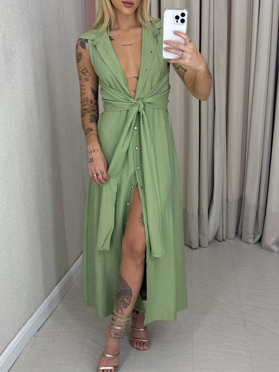 VESTIDO MORGAN BOTÕES verde