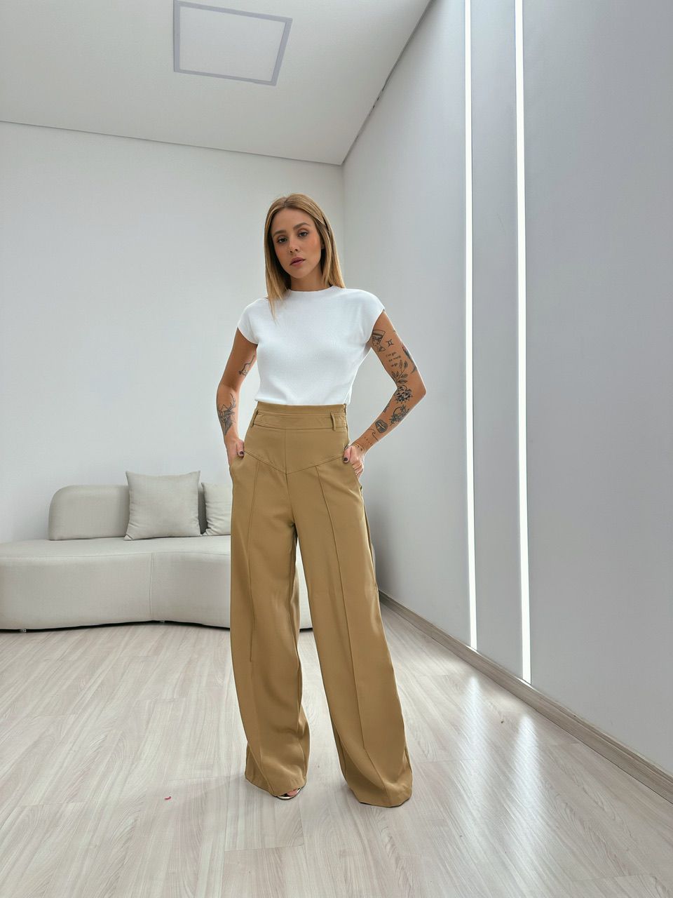 CALÇA MARTA CÓS ALTO PANTALONA CAPUCCINO 
