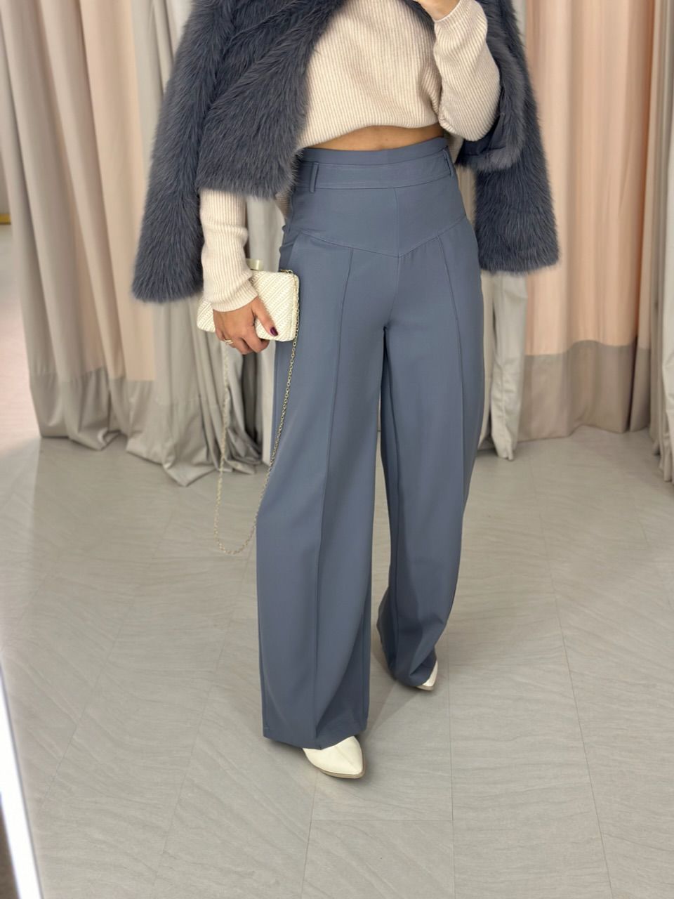 CALÇA MARTA CÓS ALTO PANTALONA CINZA - 0050120091 - CAROLLA FERRARO