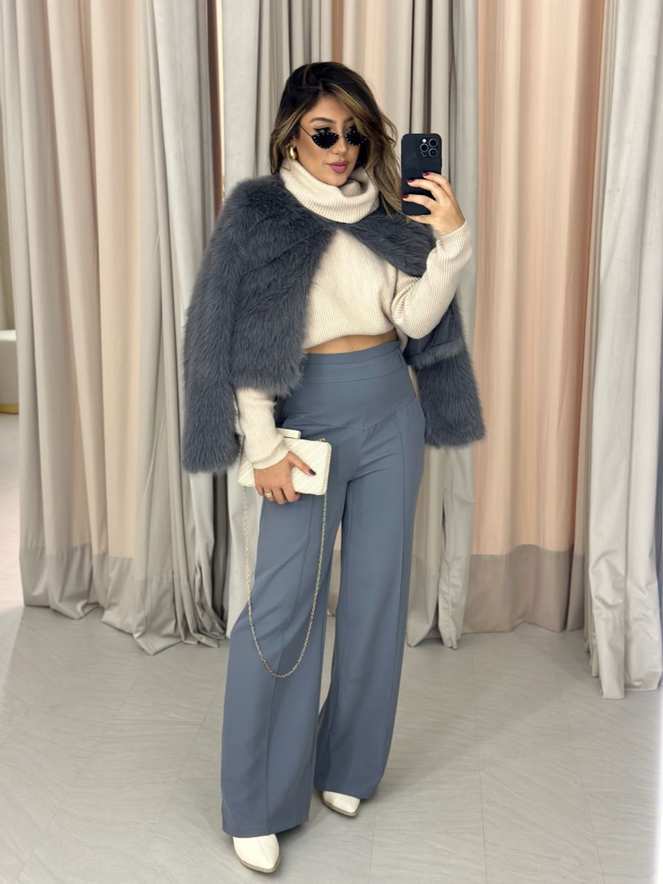 CALÇA MARTA CÓS ALTO PANTALONA CINZA