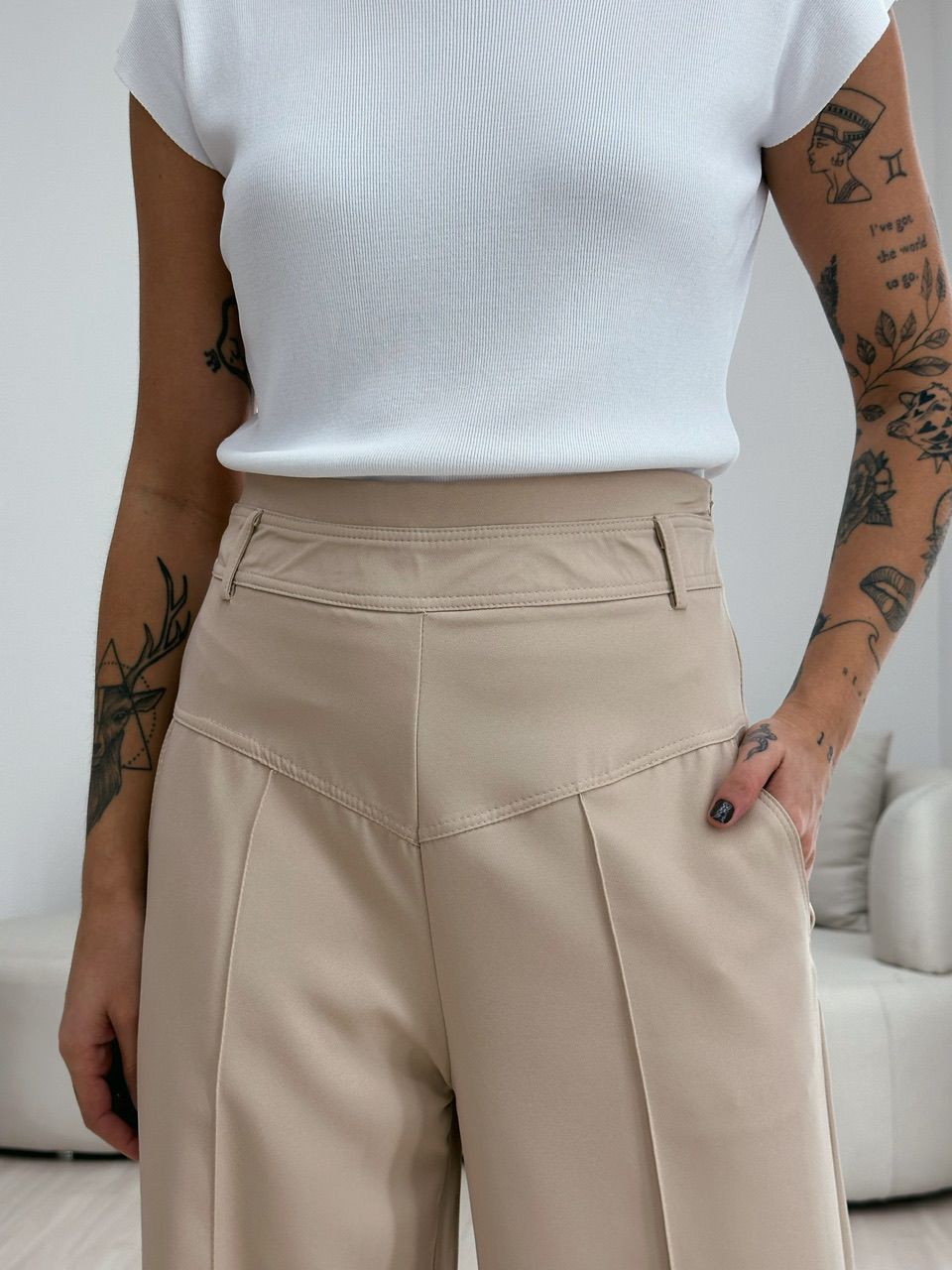 CALÇA MARTA CÓS ALTO PANTALONA MARFIM