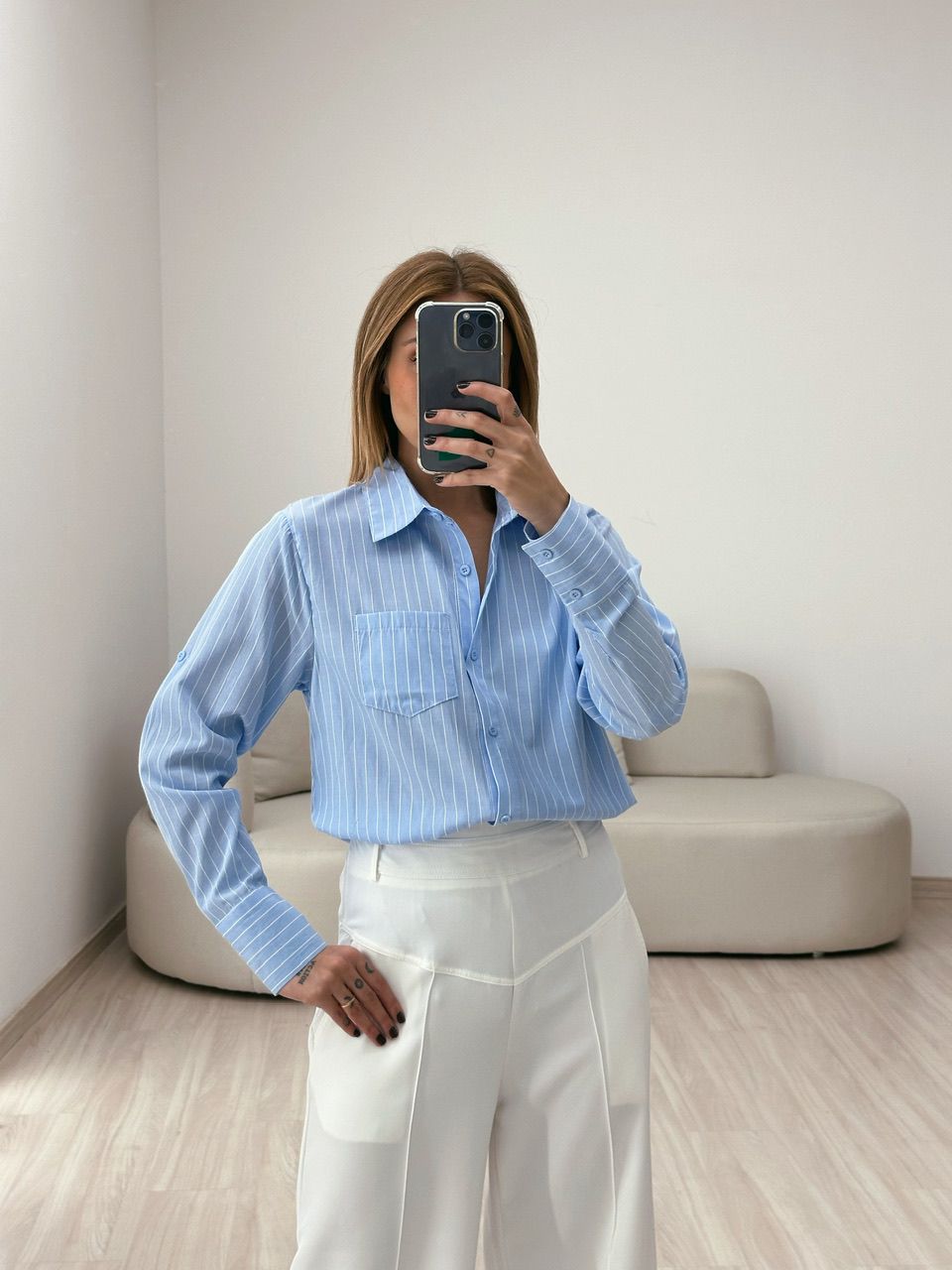 CAMISA OLIVIA LISTRADA AZUL