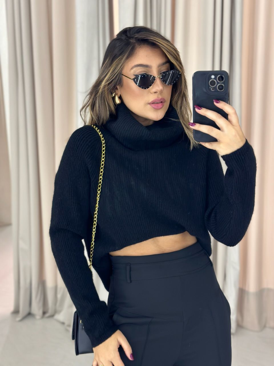TRICOT GOLA ALTA PRETO