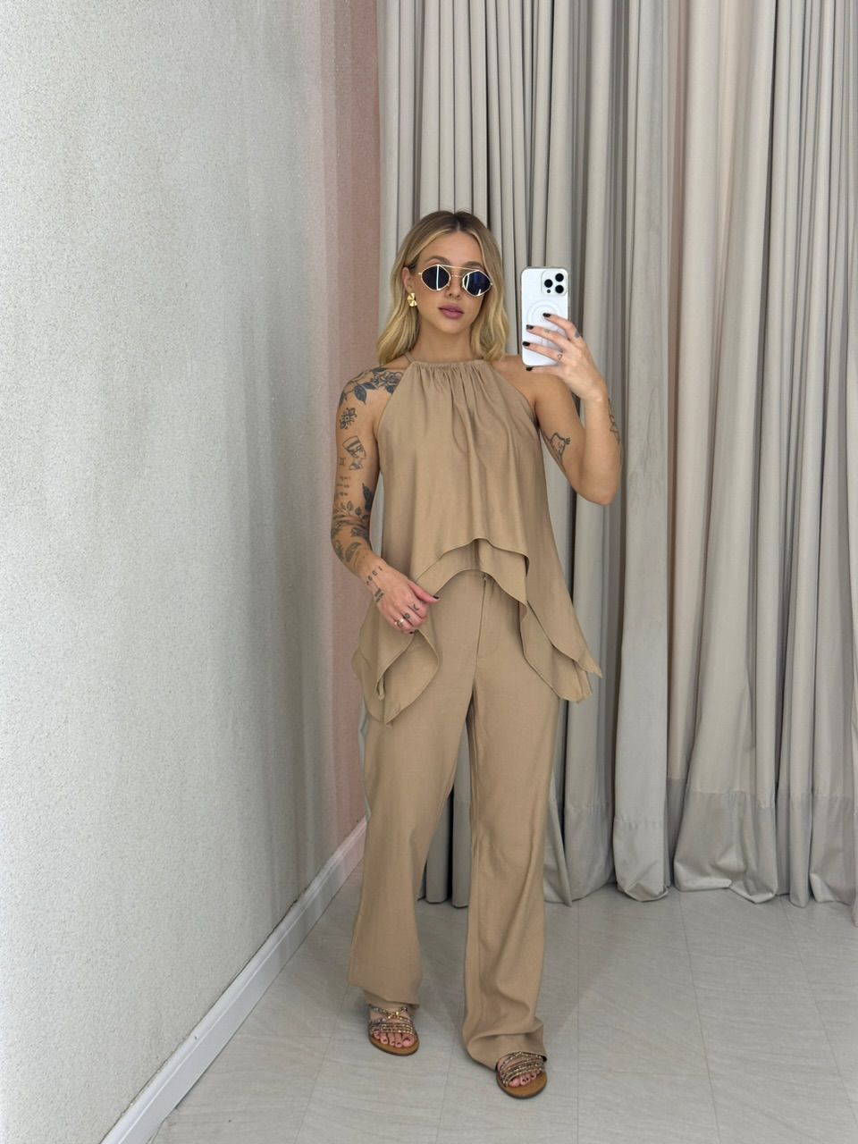 CONJUNTO SILVIA CALÇA NUDE - 0062730049 - CAROLLA FERRARO