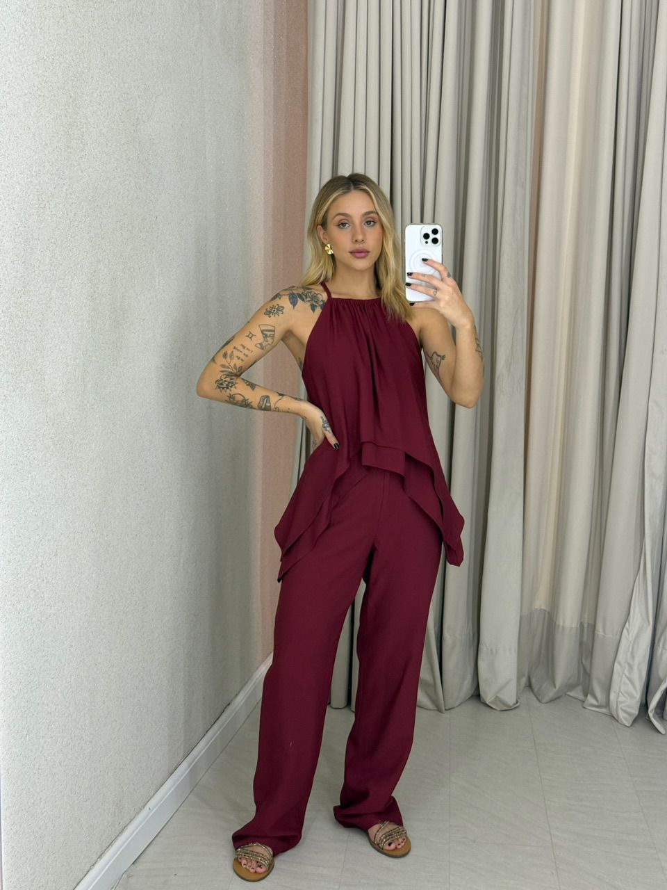 CONJUNTO SILVIA CALÇA VINHO