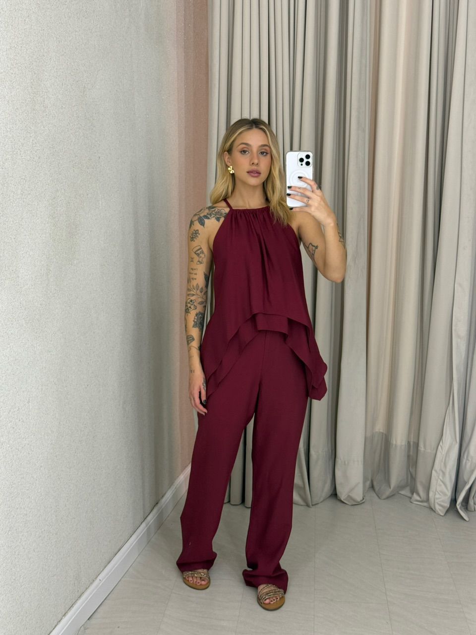 CONJUNTO SILVIA CALÇA VINHO - 0062730168 - CAROLLA FERRARO