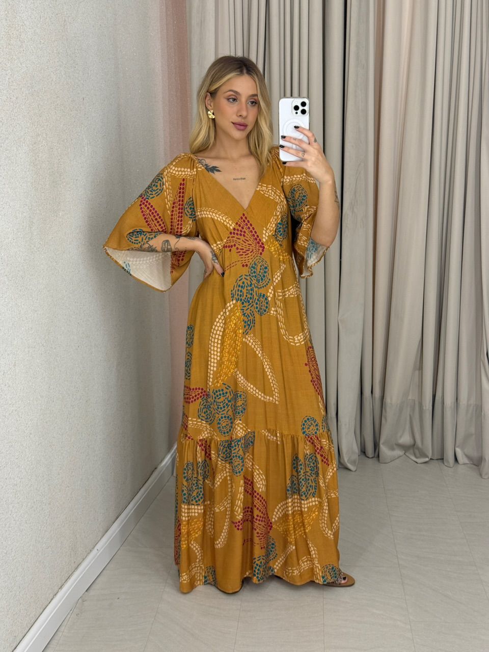 VESTIDO ANA MANGA Caramelo - 0062720095 - CAROLLA FERRARO