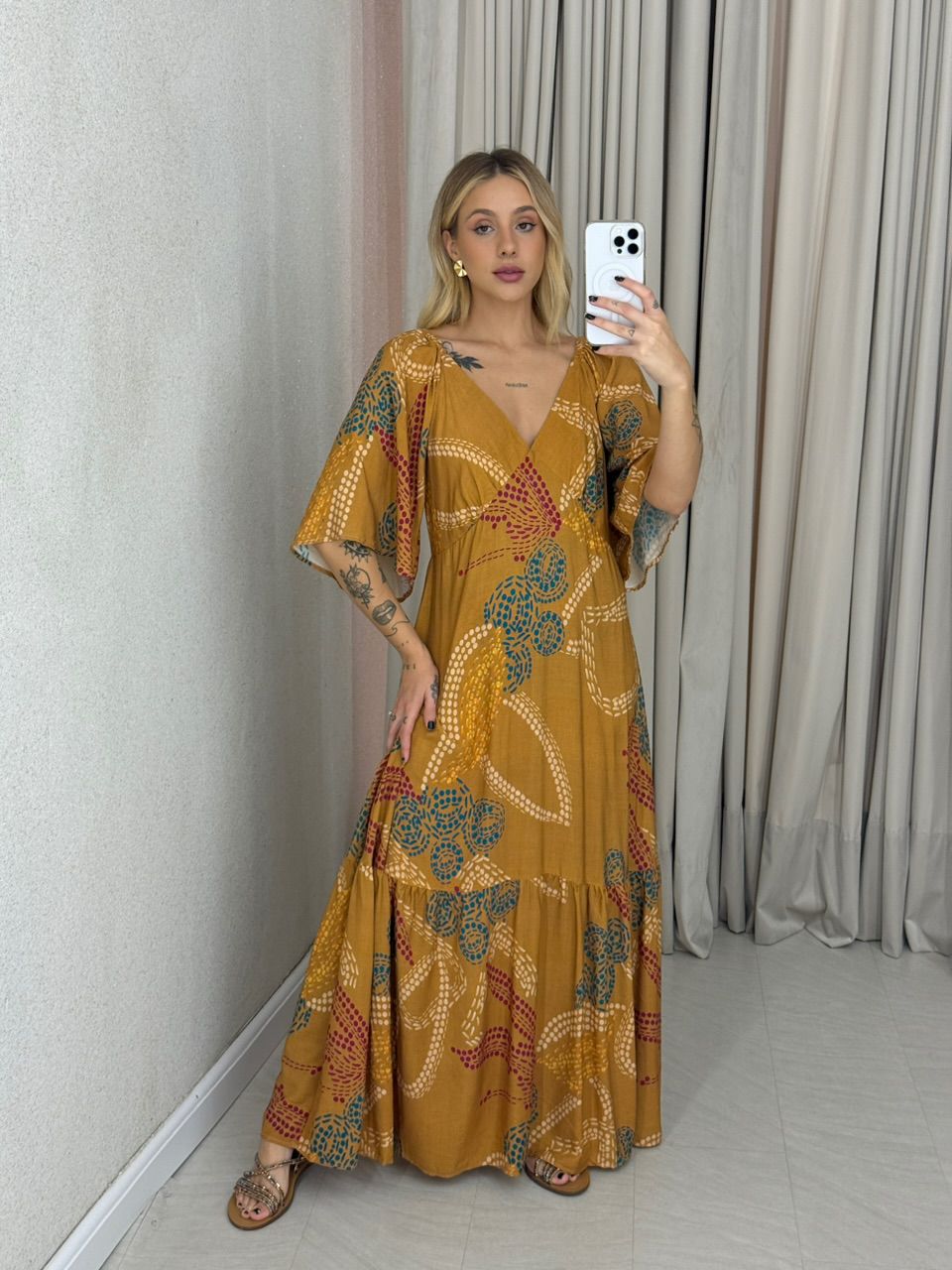 VESTIDO ANA MANGA Caramelo