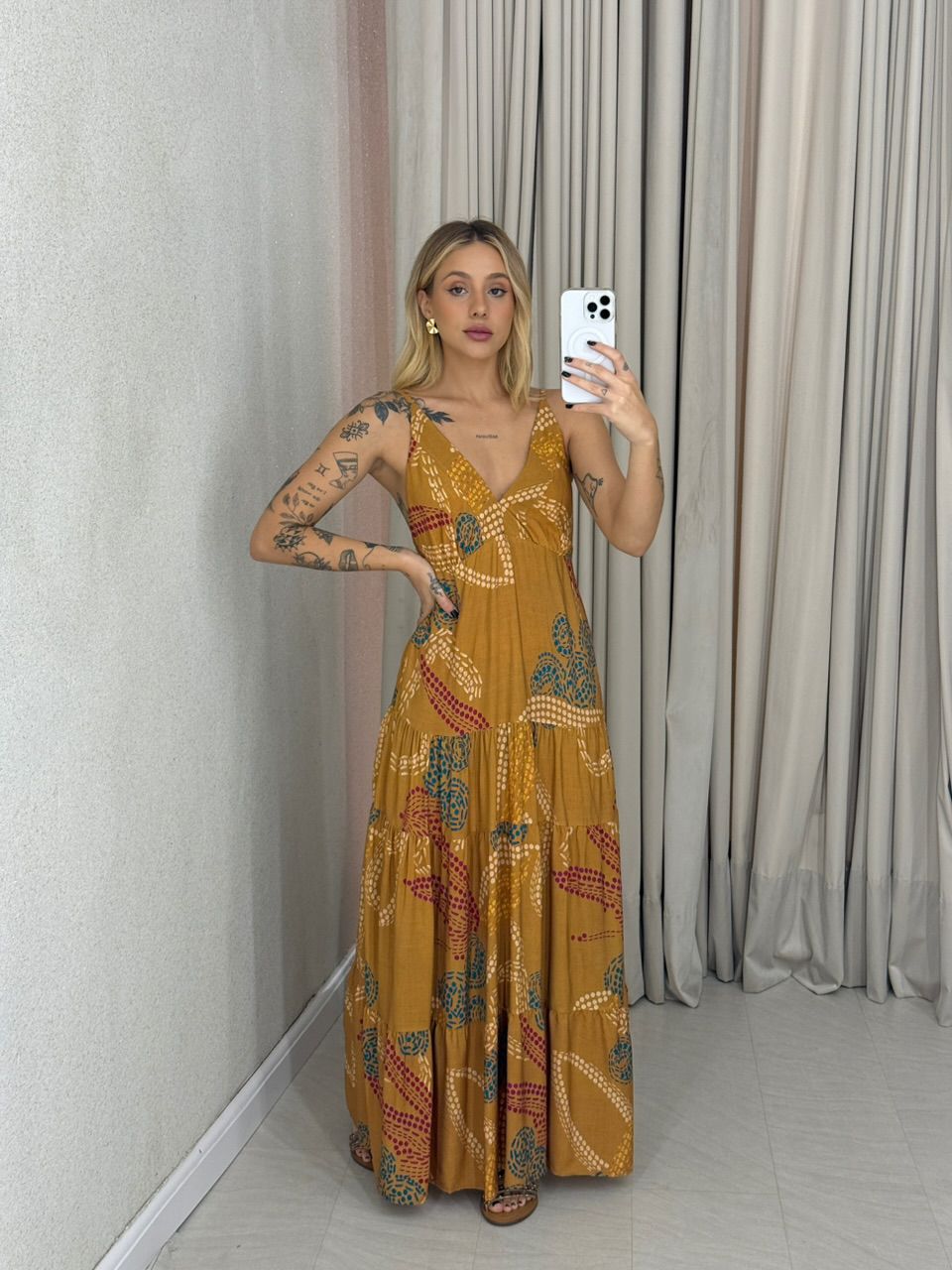 VESTIDO milene DECOTE Caramelo - 0062710095 - CAROLLA FERRARO
