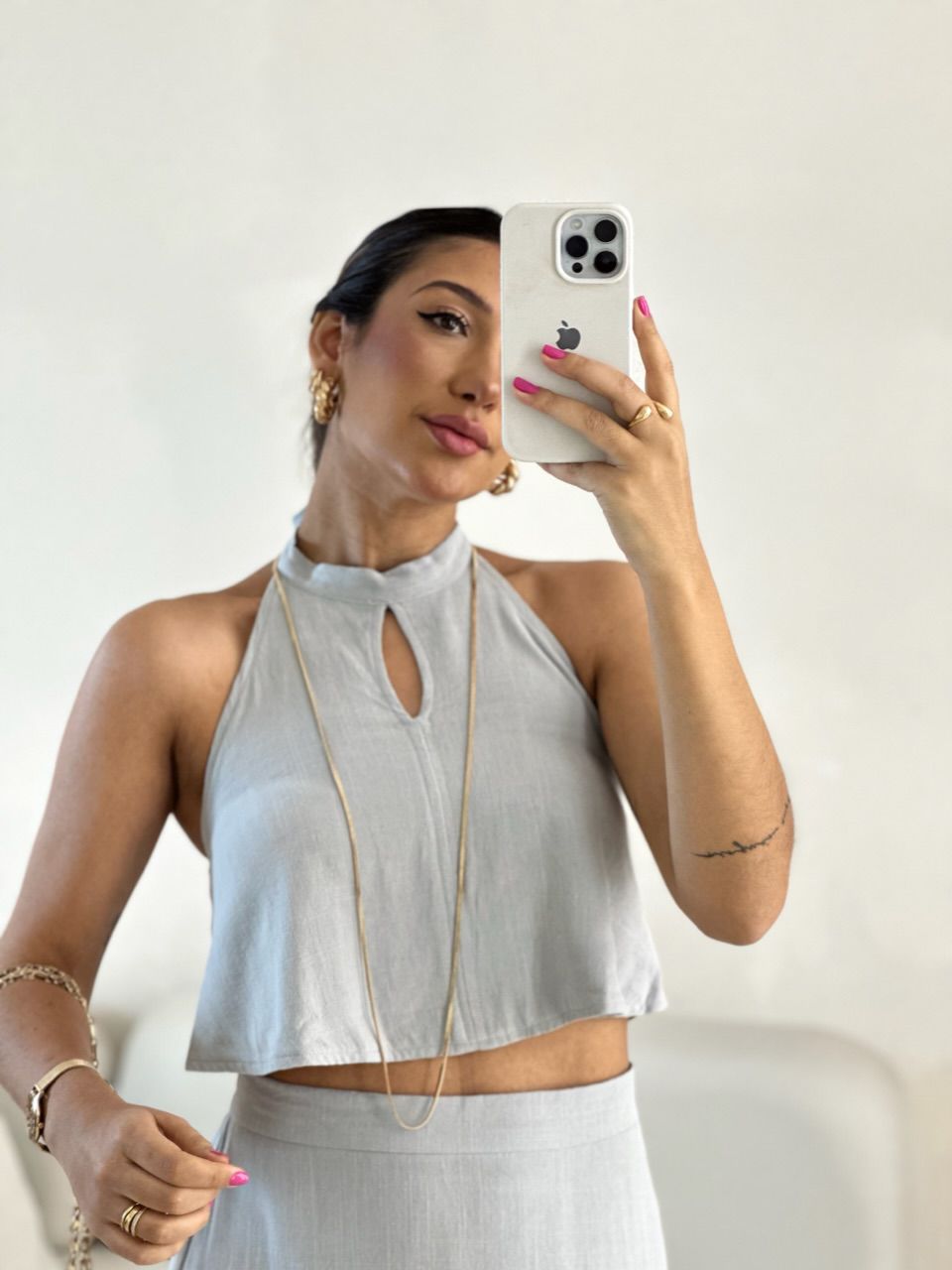 CONJUNTO LINHO SAIA LONGA CINZA