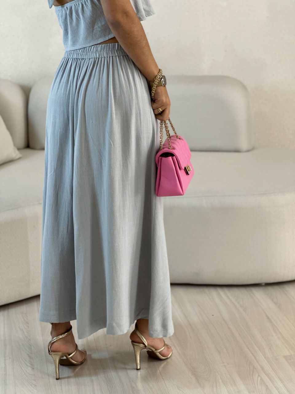 CONJUNTO LINHO SAIA LONGA CINZA