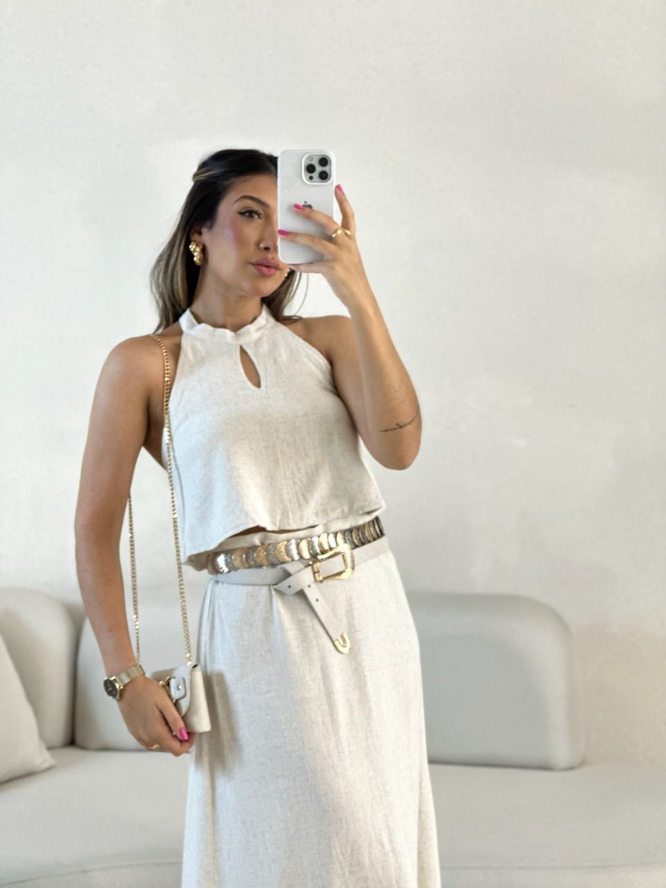 CONJUNTO LINHO SAIA LONGA CRU