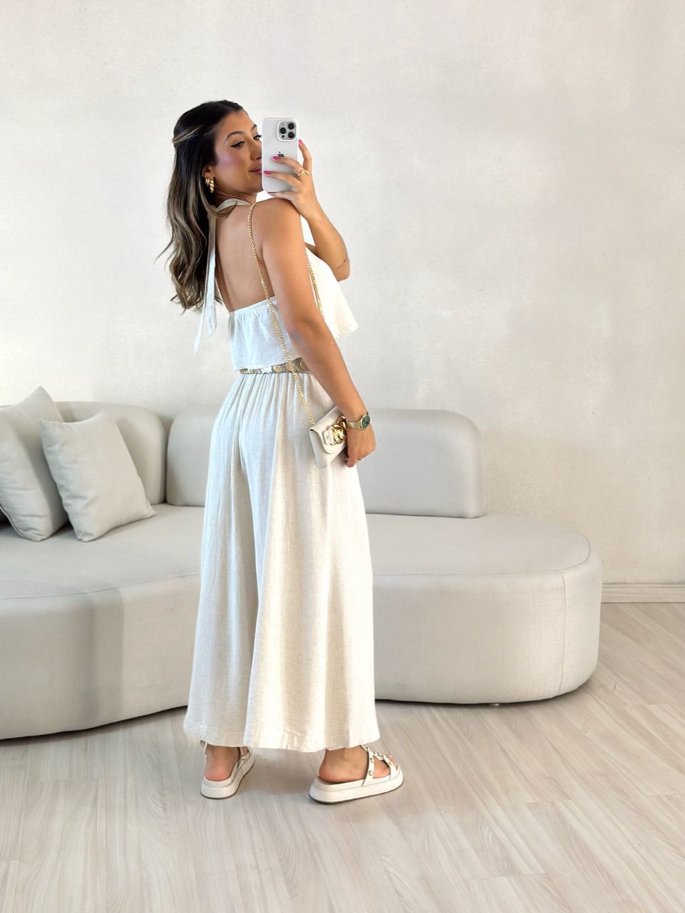 CONJUNTO LINHO SAIA LONGA CRU