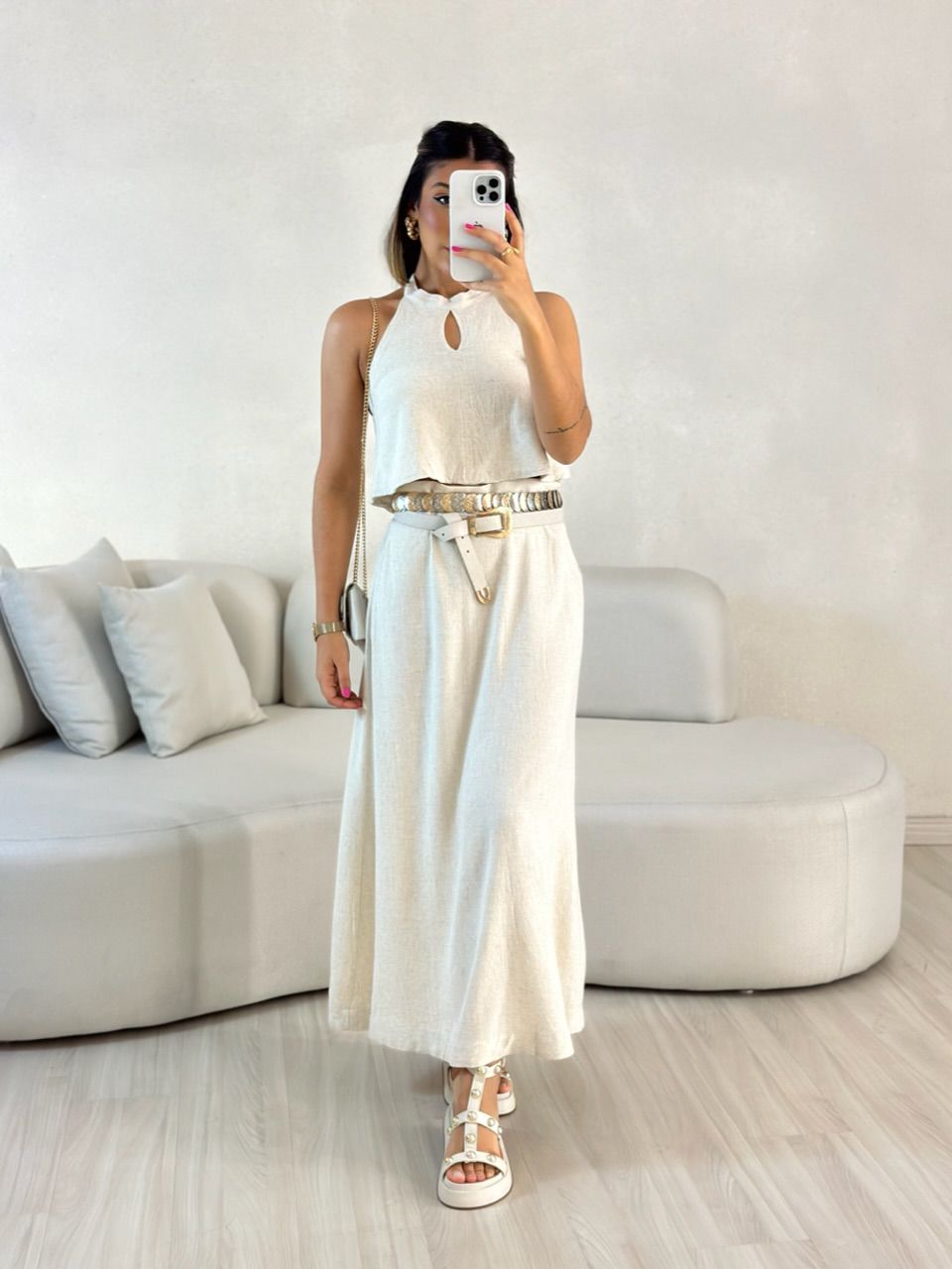 CONJUNTO LINHO SAIA LONGA CRU