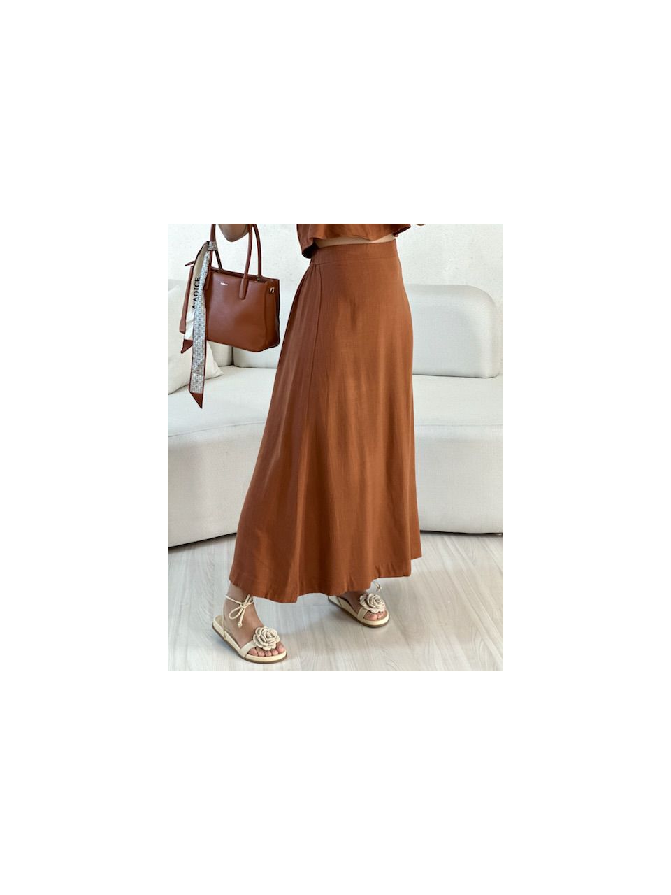 CONJUNTO LINHO SAIA LONGA MARROM