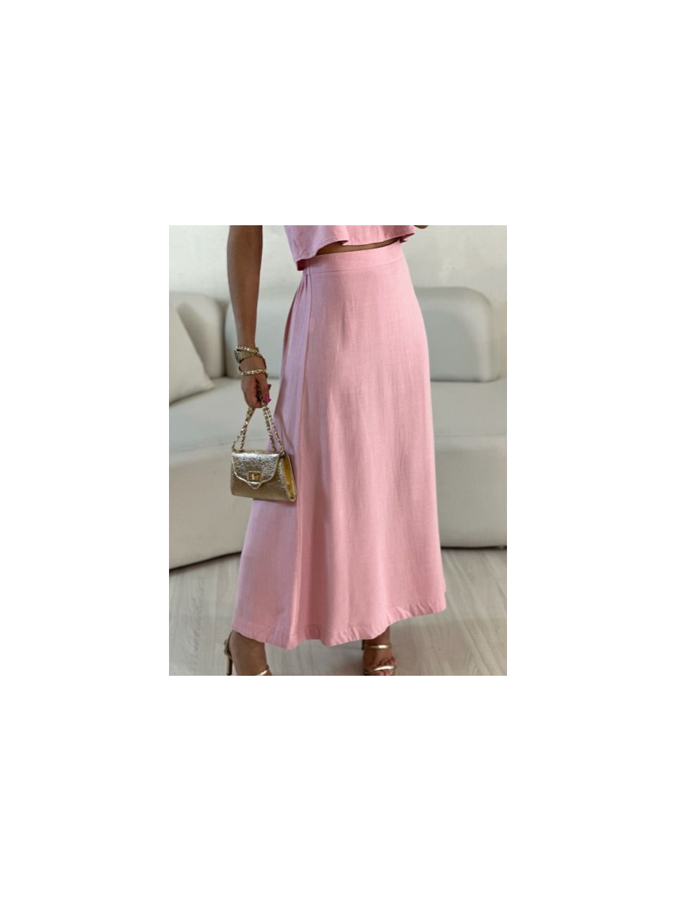 CONJUNTO LINHO SAIA LONGA ROSÊ