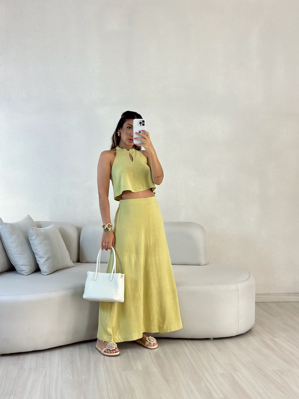 CONJUNTO LINHO SAIA LONGA PISTACHE
