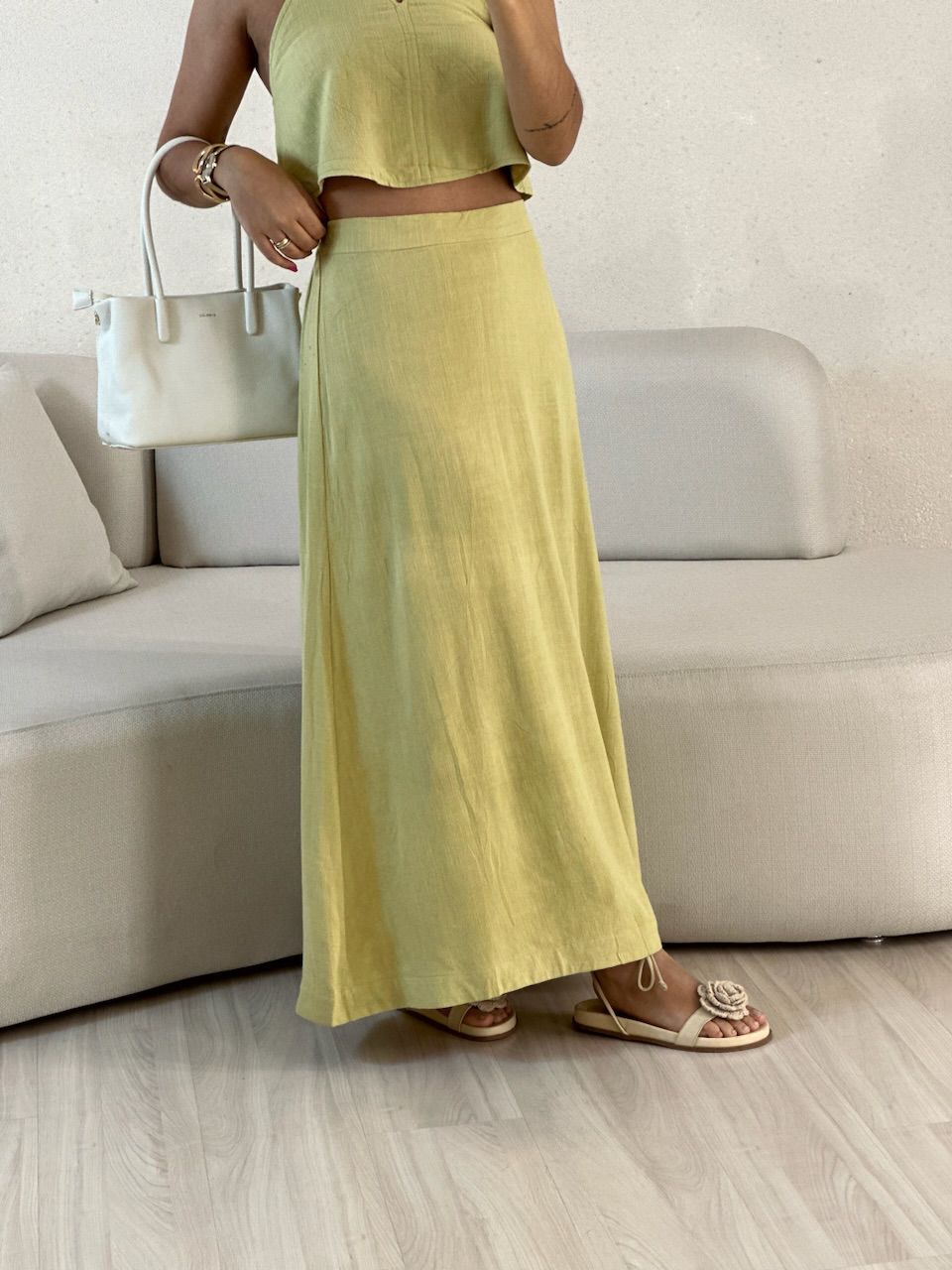 CONJUNTO LINHO SAIA LONGA PISTACHE