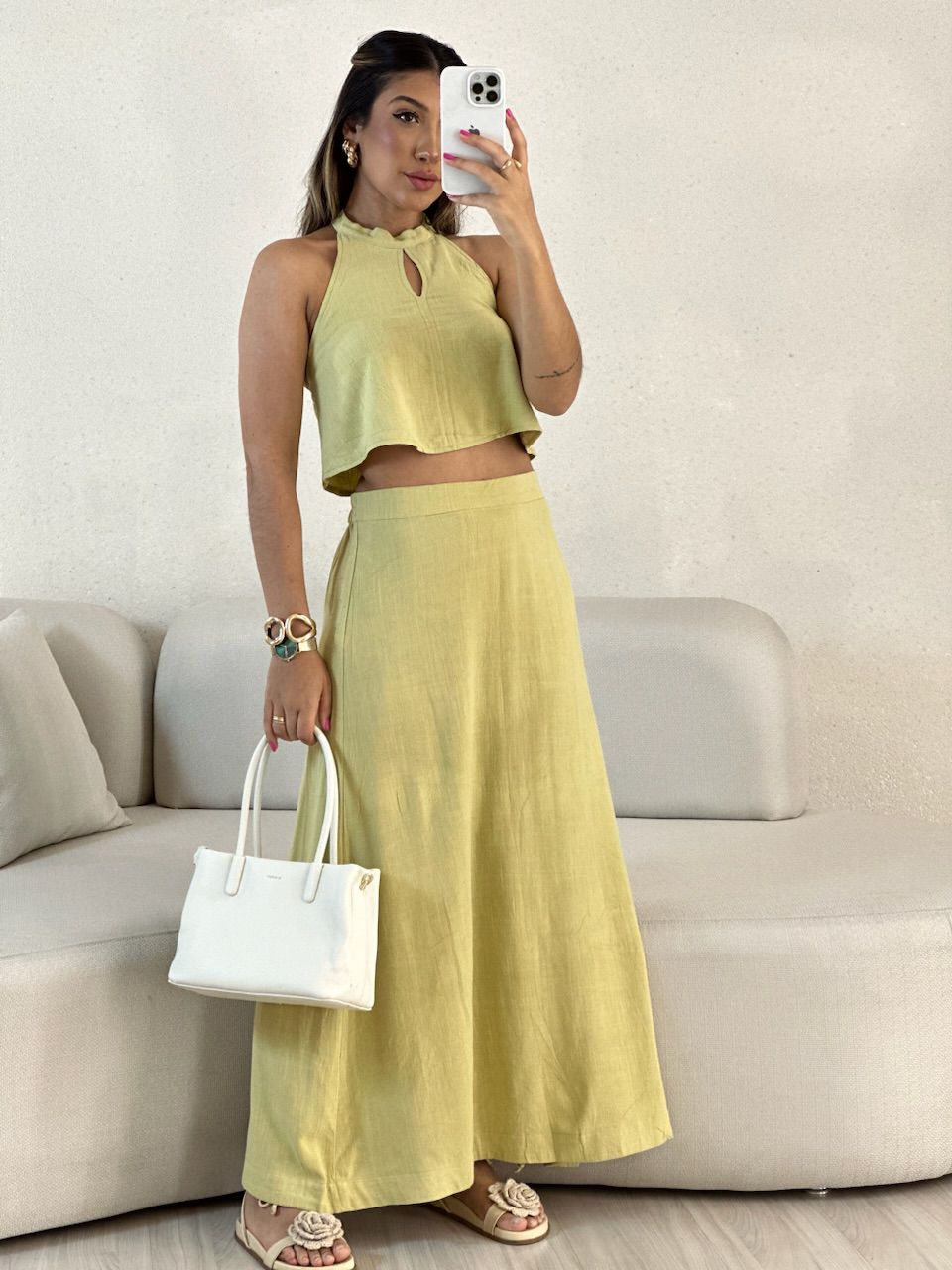 CONJUNTO LINHO SAIA LONGA PISTACHE - 0054680145 - CAROLLA FERRARO