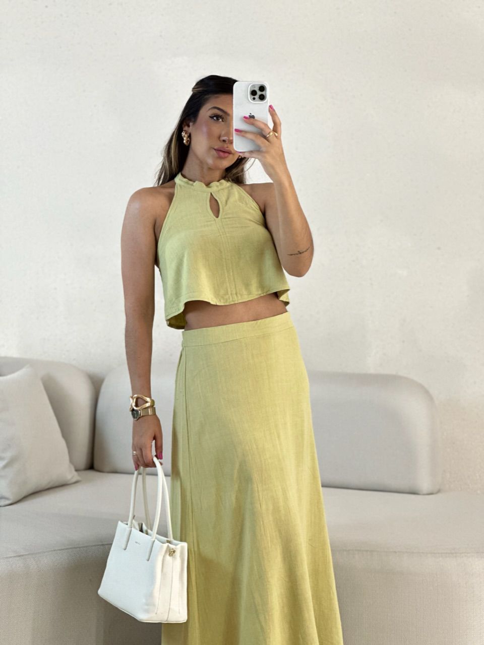 CONJUNTO LINHO SAIA LONGA PISTACHE