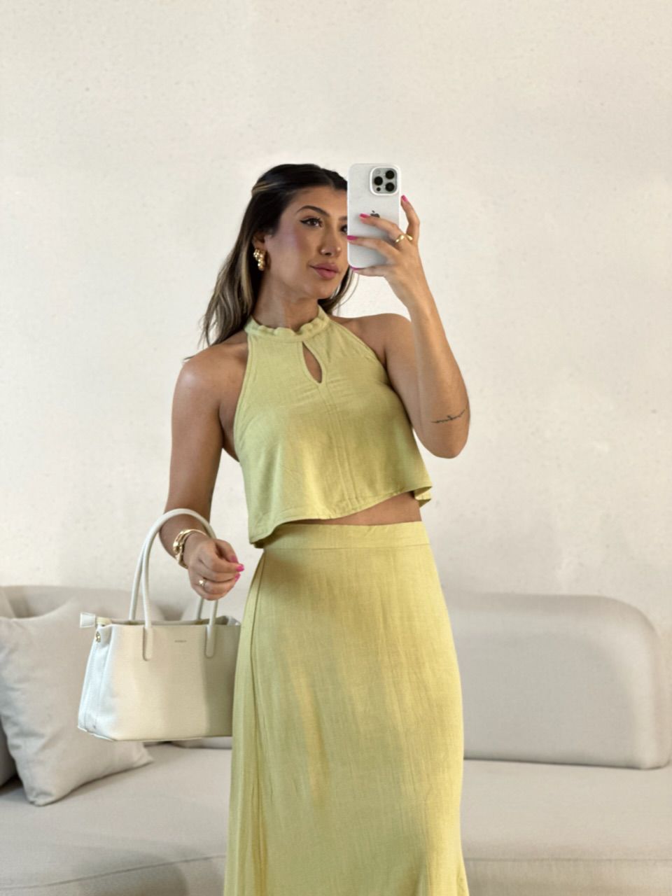 CONJUNTO LINHO SAIA LONGA PISTACHE