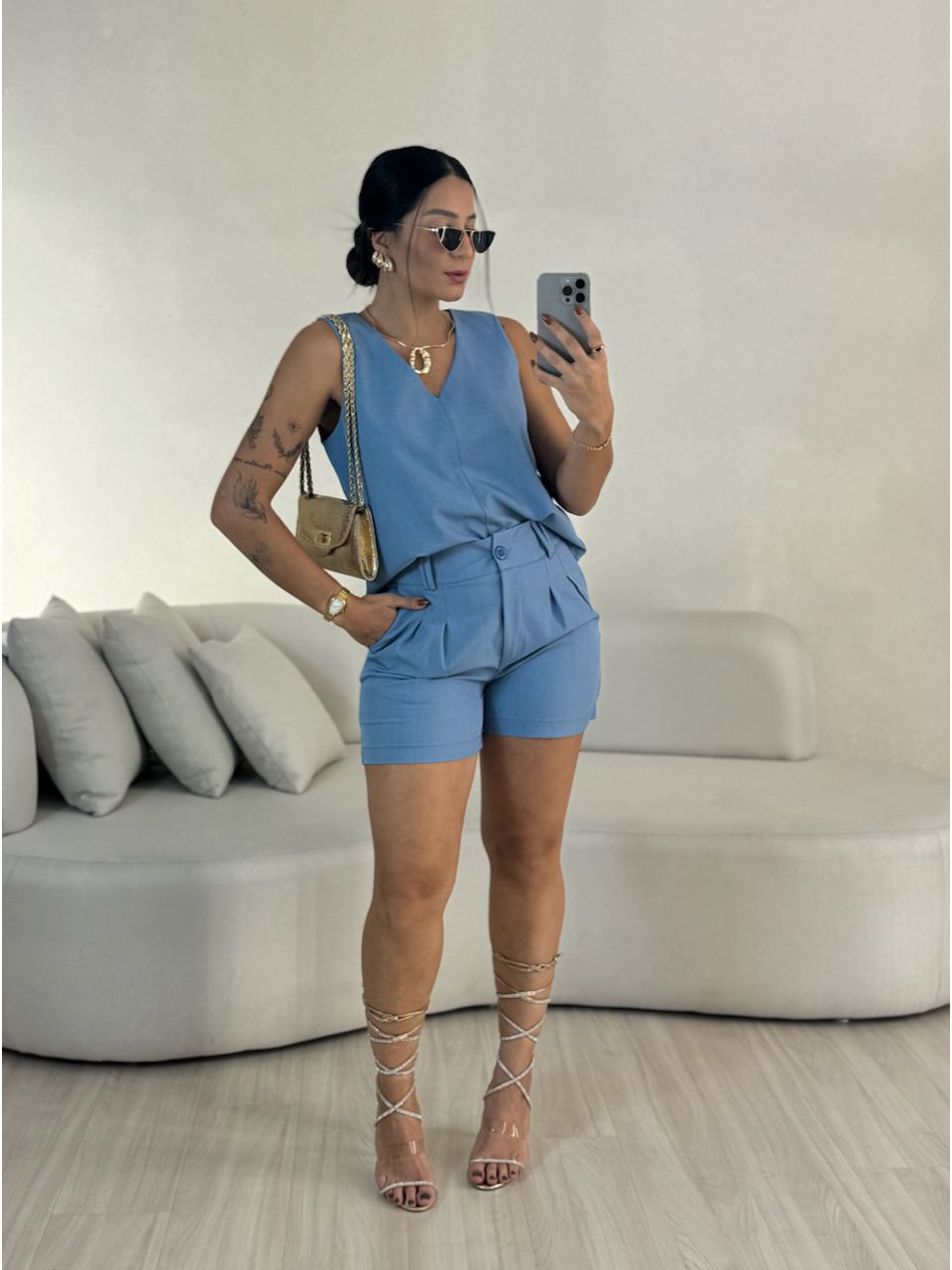 CONJUNTO GIOVANNA SHORT AZUL - 0055750109 - CAROLLA FERRARO