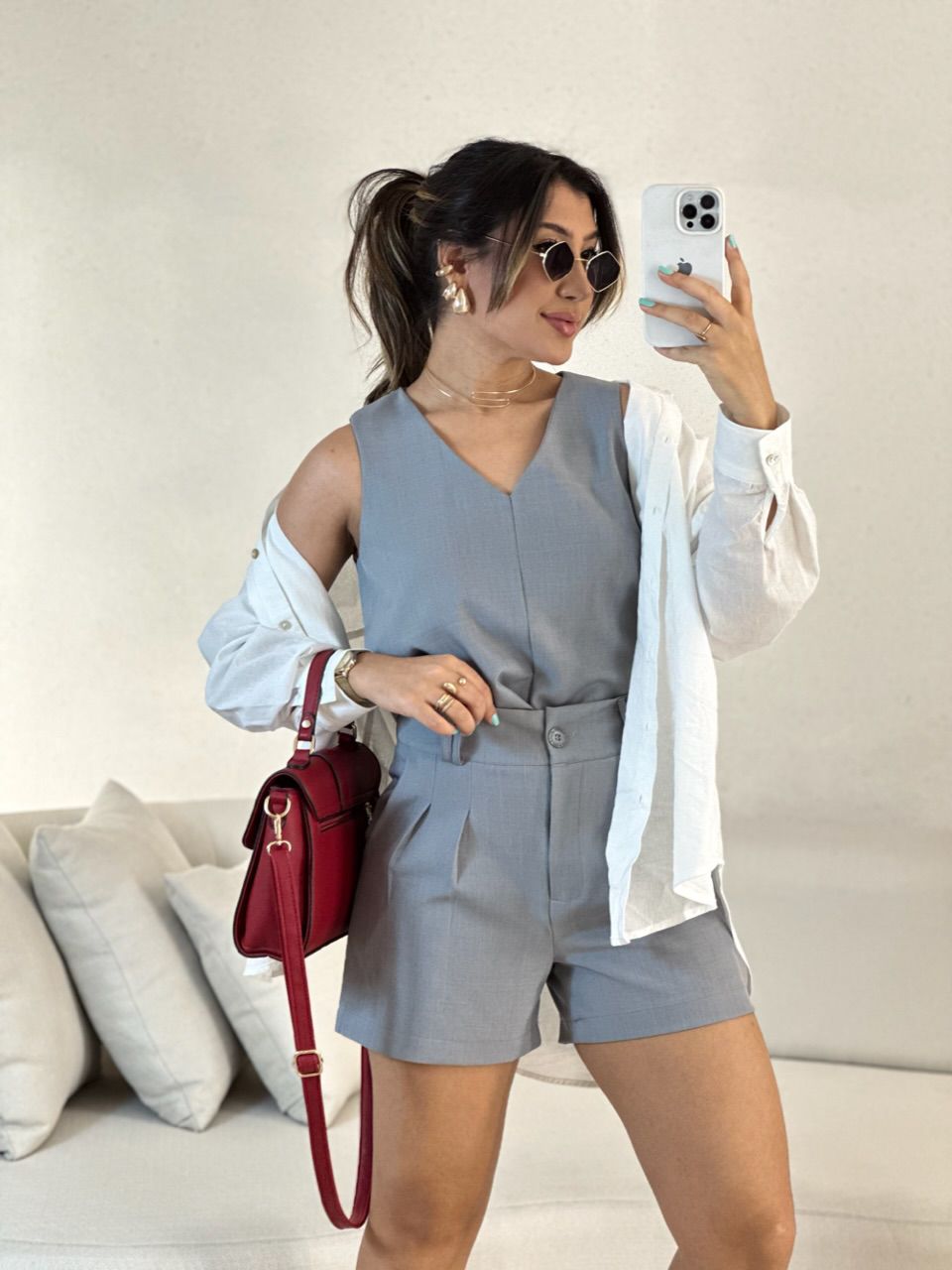 CONJUNTO GIOVANNA SHORT CINZA - 0055750091 - CAROLLA FERRARO