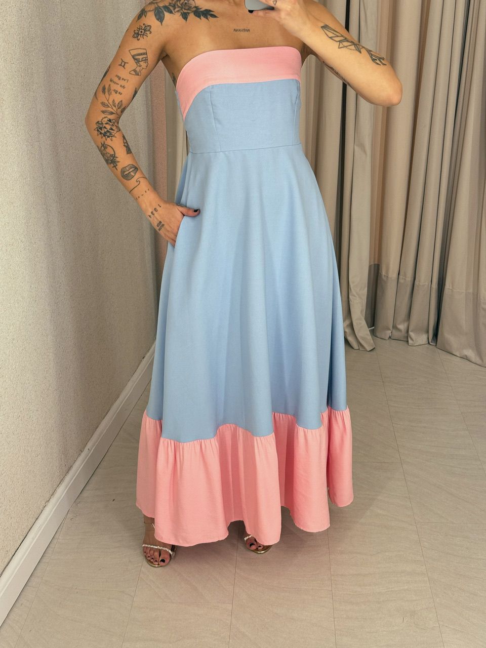 VESTIDO BICOLOR TOMARA QUE CAIA BABY BLUE
