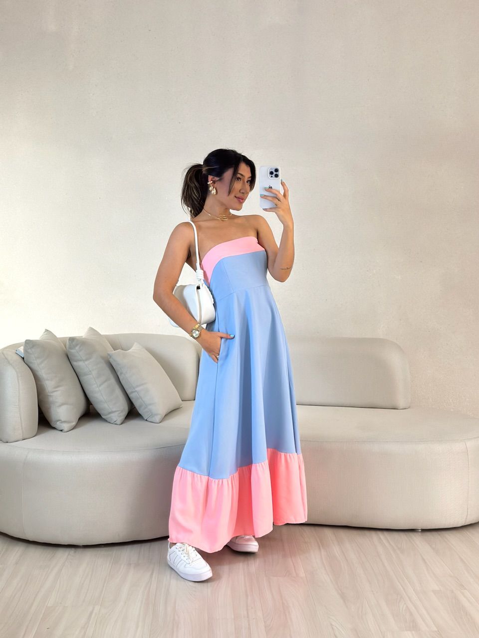 VESTIDO BICOLOR TOMARA QUE CAIA BABY BLUE - 005578... - CAROLLA FERRARO
