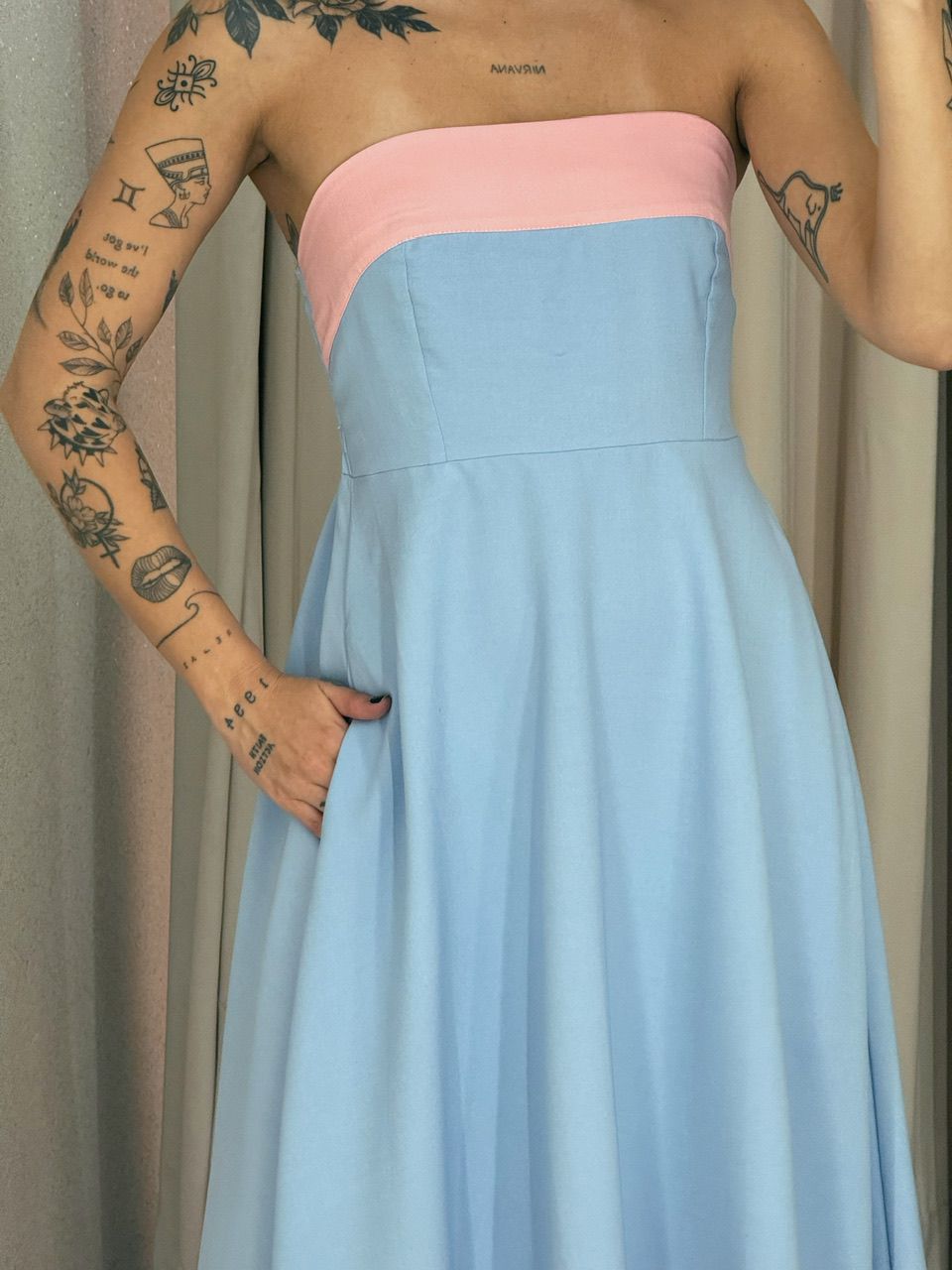 VESTIDO BICOLOR TOMARA QUE CAIA BABY BLUE