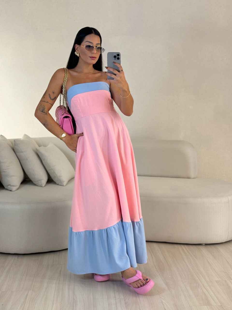 VESTIDO BICOLOR TOMARA QUE CAIA BABY PINK