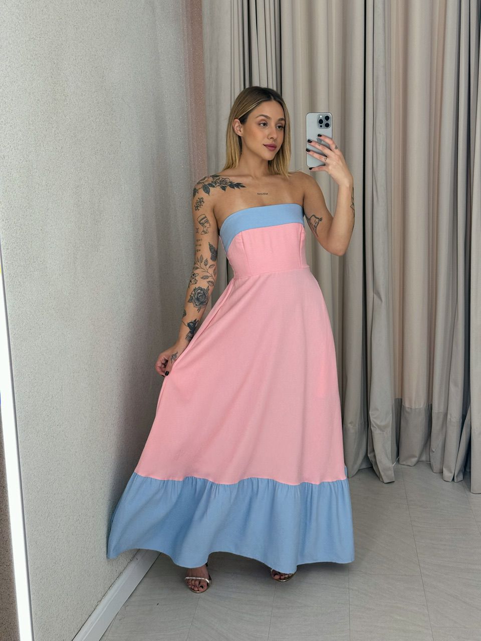 VESTIDO BICOLOR TOMARA QUE CAIA BABY PINK