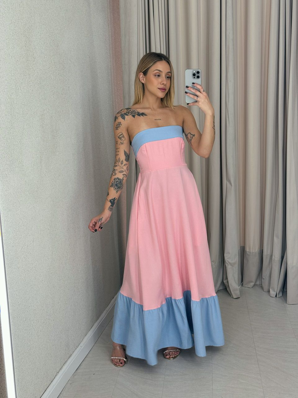 VESTIDO BICOLOR TOMARA QUE CAIA BABY PINK