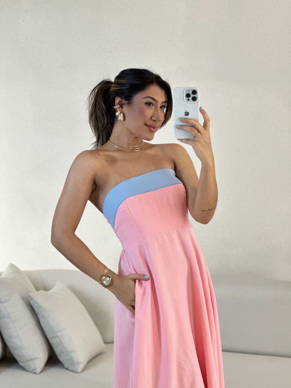 VESTIDO BICOLOR TOMARA QUE CAIA BABY PINK
