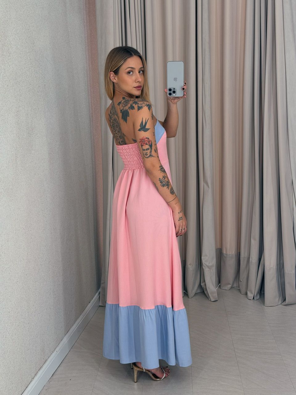 VESTIDO BICOLOR TOMARA QUE CAIA BABY PINK