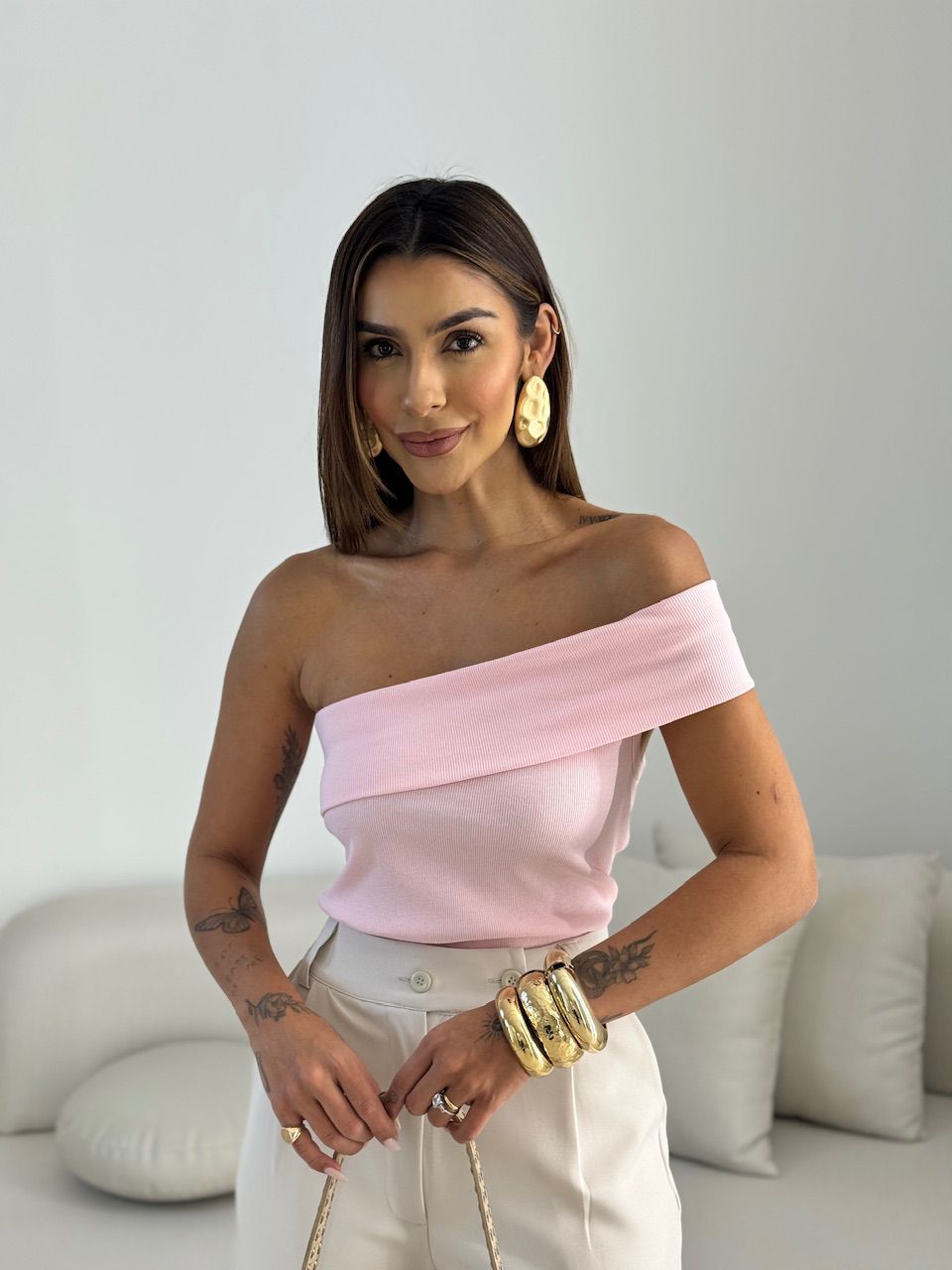 BLUSA CLAUDIA NULA MANGA BABY PINK - 0068170366 - CAROLLA FERRARO