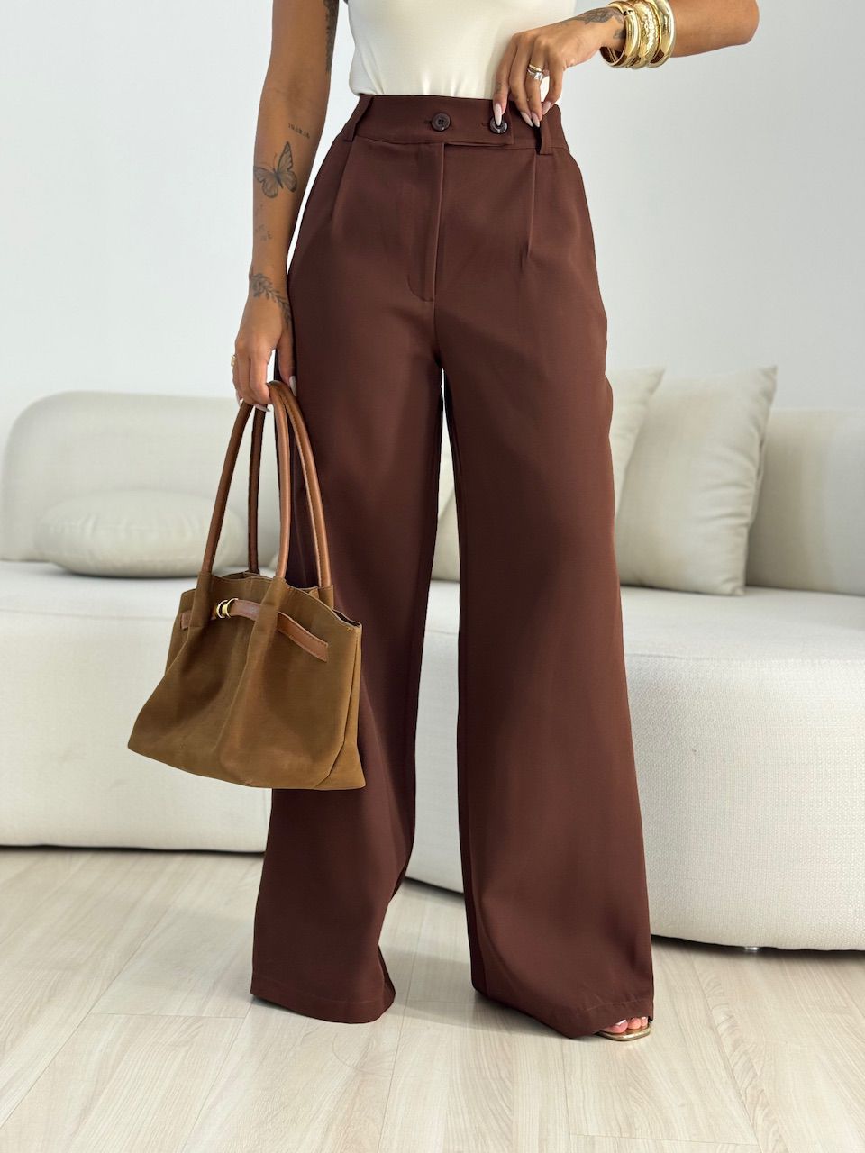 CALÇA ANGELINA PANTALONA CAFÉ - 0068160160 - CAROLLA FERRARO