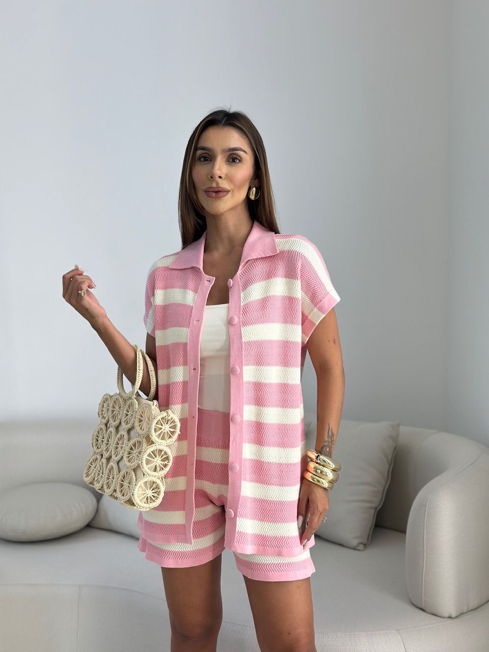 CONJUNTO ANA CECILIA TRICOT ROSA