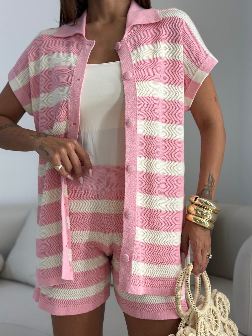 CONJUNTO ANA CECILIA TRICOT ROSA