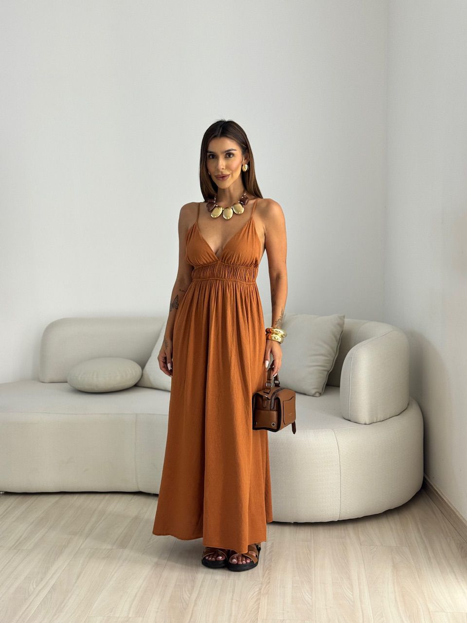 VESTIDO AYLA LONGUETE MARROM