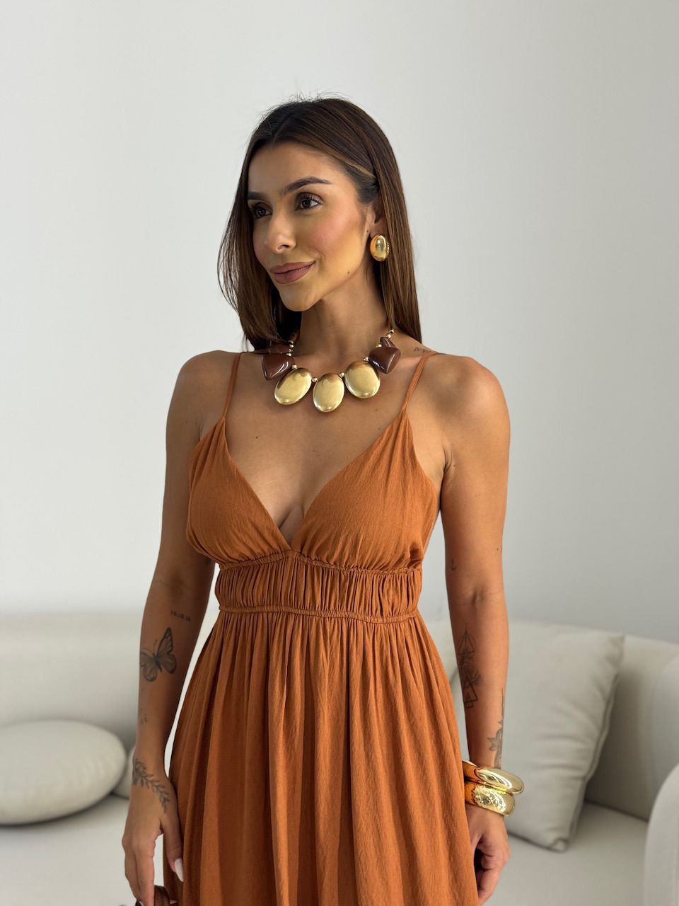 VESTIDO AYLA LONGUETE MARROM