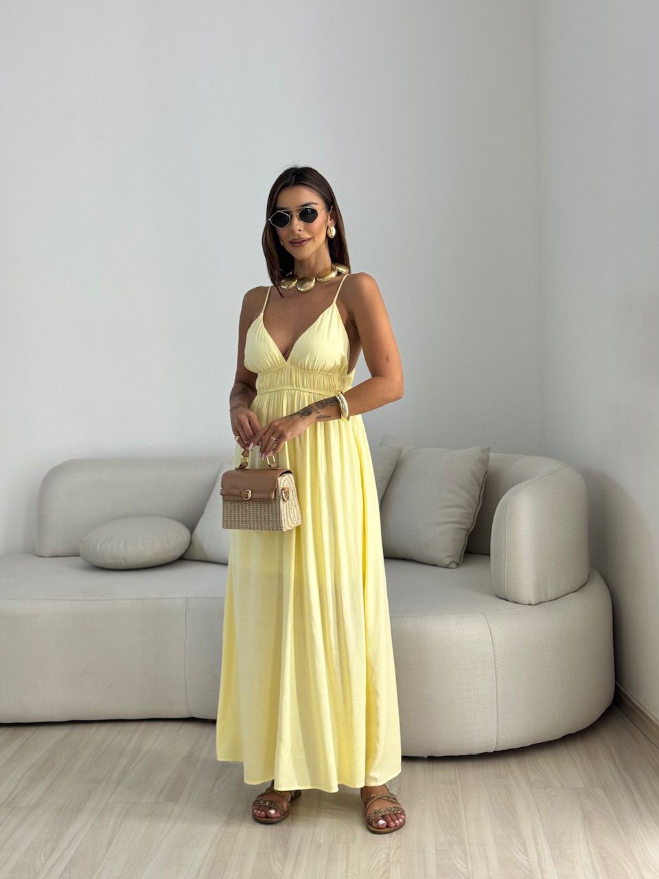 VESTIDO AYLA LONGUETE YELLOW BUTTER - 0068180431 - CAROLLA FERRARO