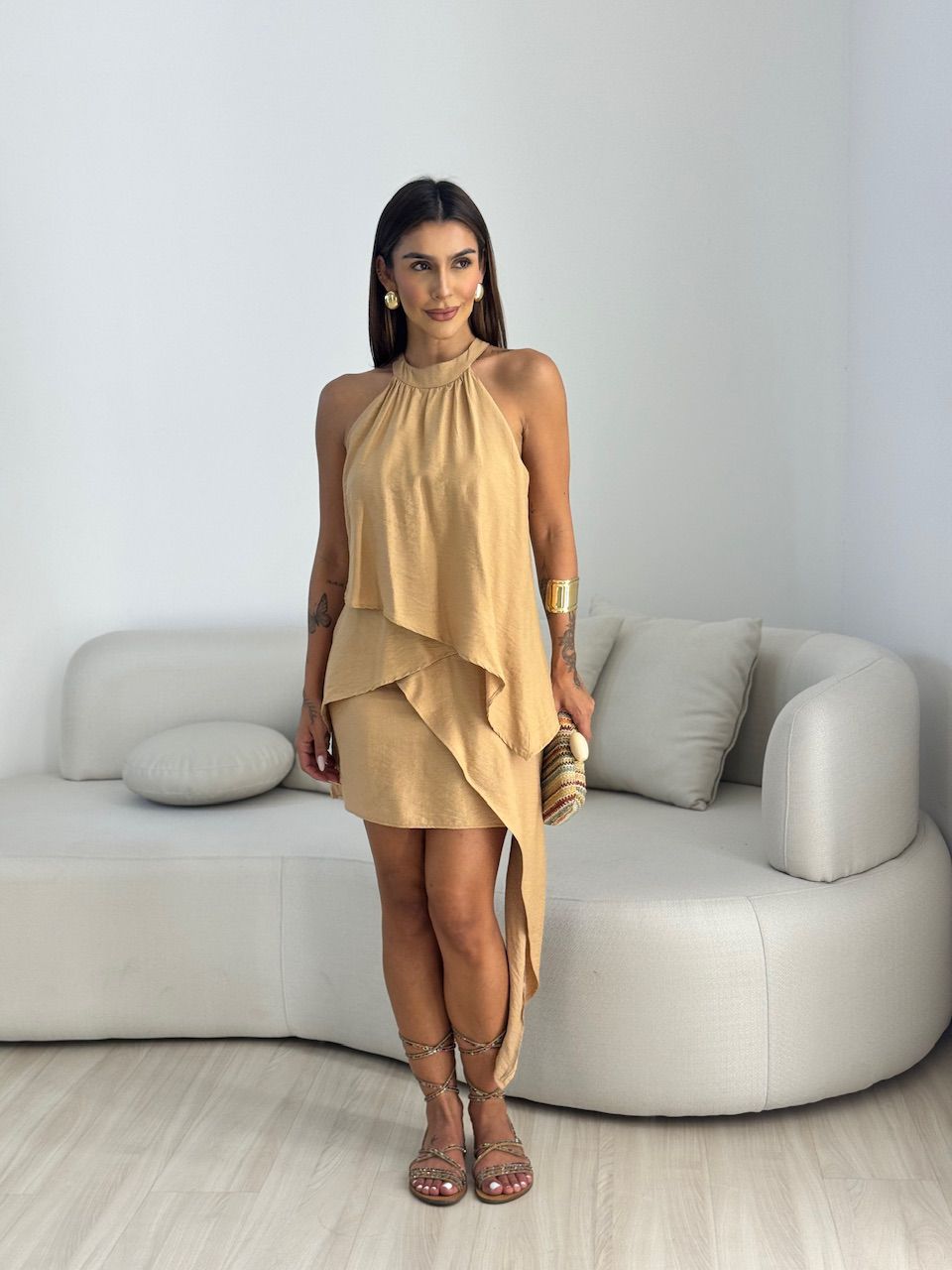 VESTIDO DALIA BABADO NUDE - 0068200049 - CAROLLA FERRARO