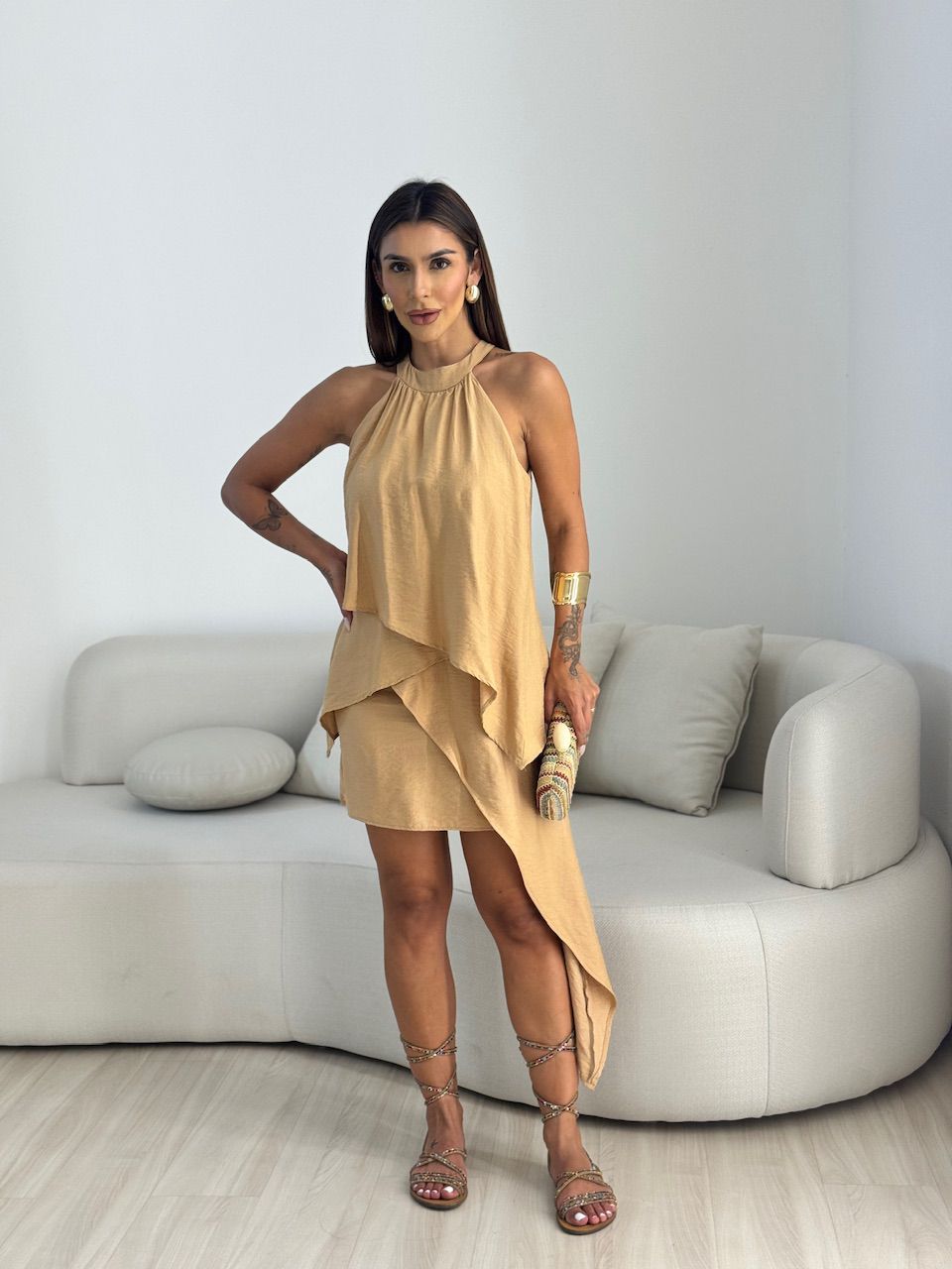 VESTIDO DALIA BABADO NUDE