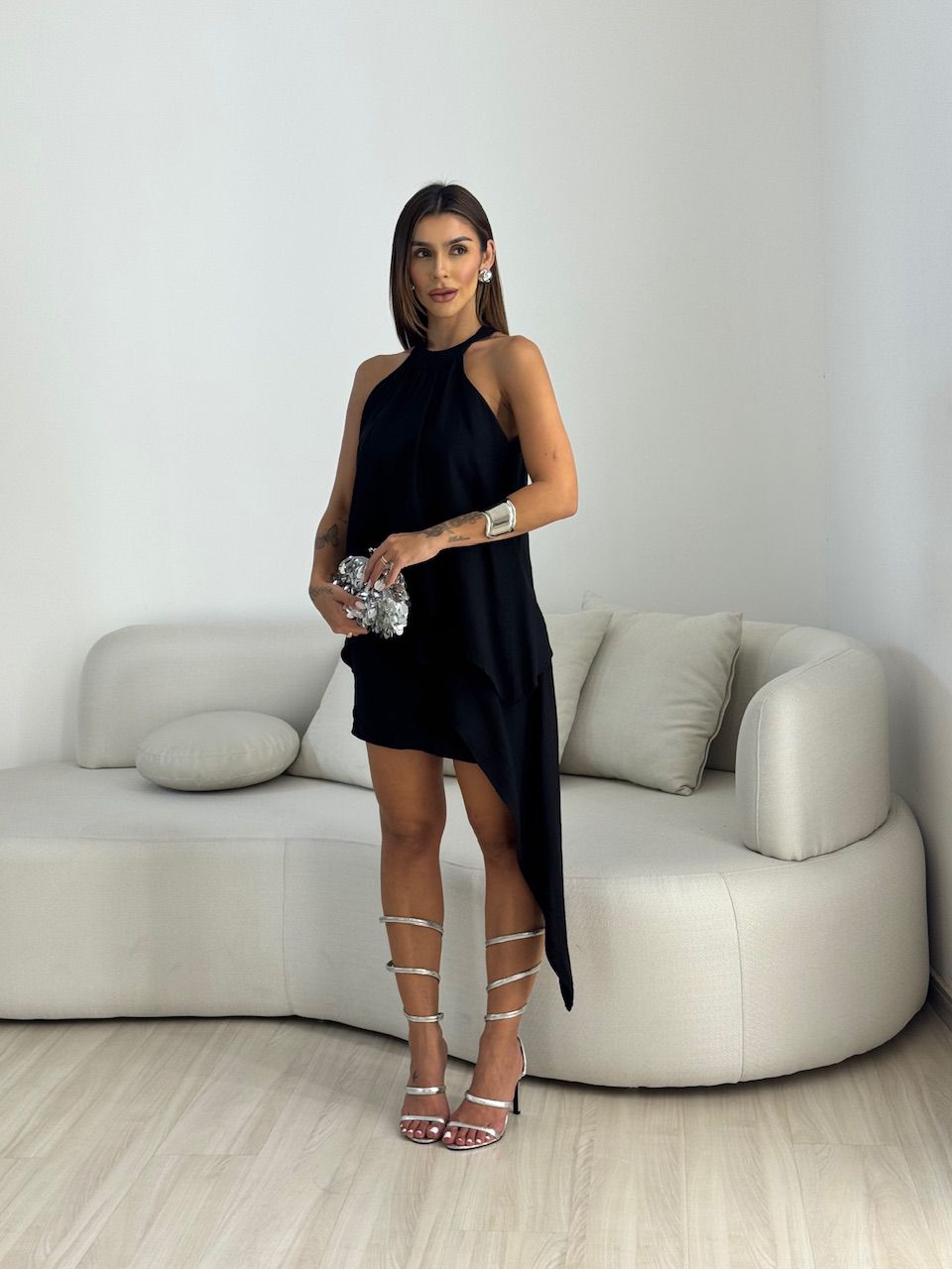 VESTIDO DALIA BABADO PRETO - 0068200032 - CAROLLA FERRARO