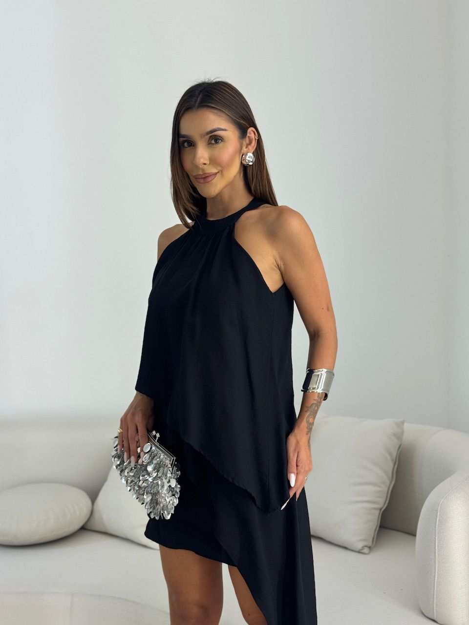 VESTIDO DALIA BABADO PRETO